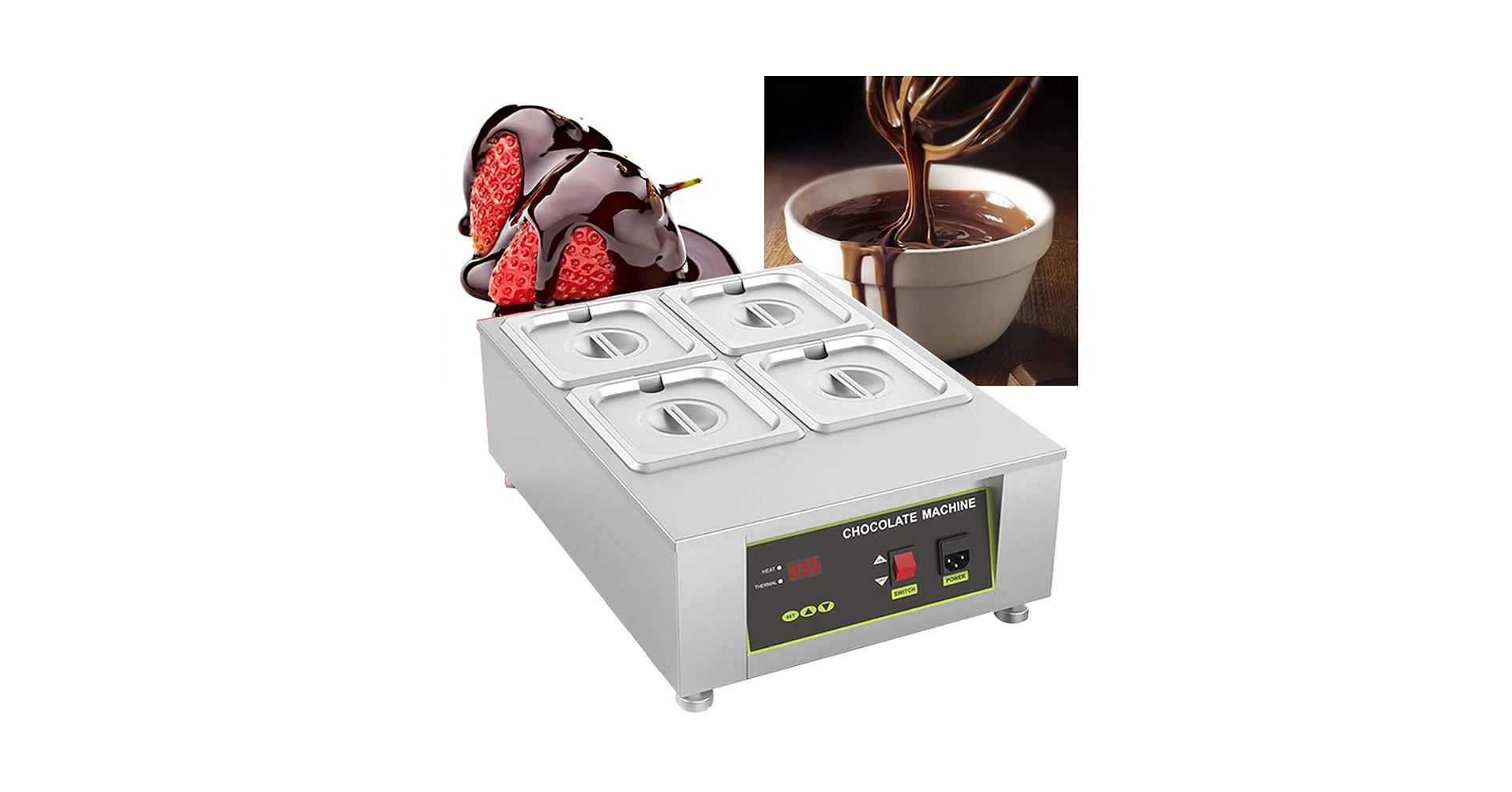 Chocolate Melting Machine – 0~95°C, Digital Display, 4 Bowls